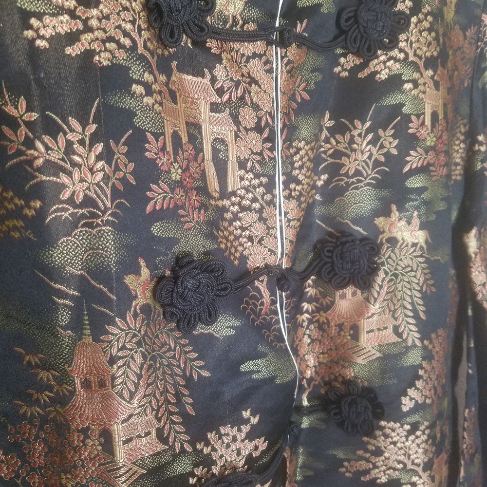 SOLD****Vintage Oriental Black Shiny Jacket Top L - Picture 7 of 8